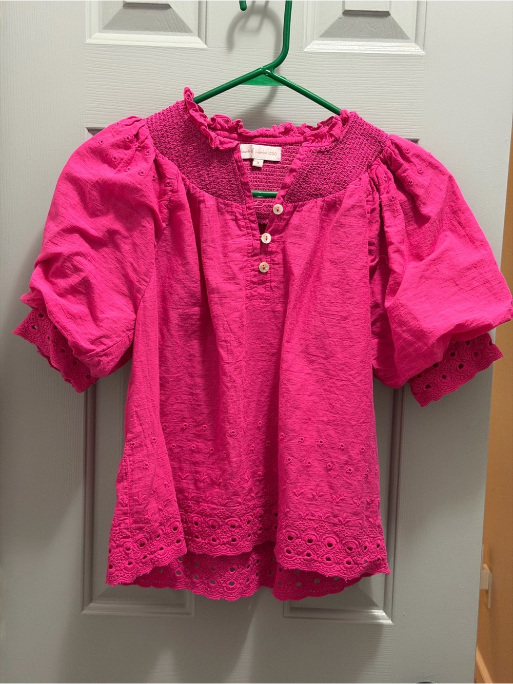 House of Harlow 1960 Fuchsia Eyelet Peasant Top